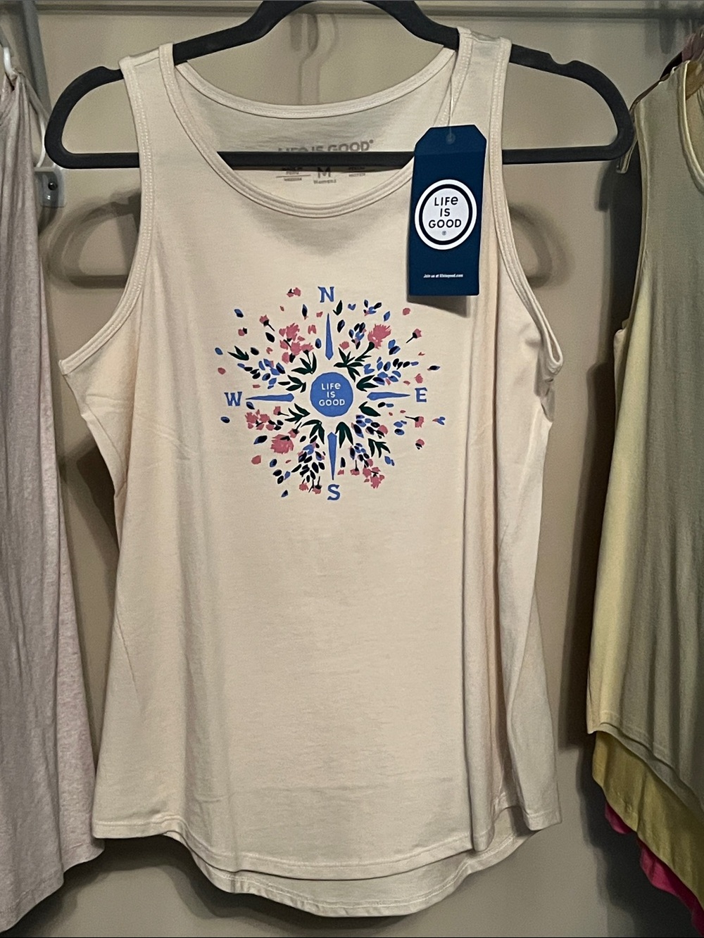 Life Is Good Cream Floral Compass Tank Top